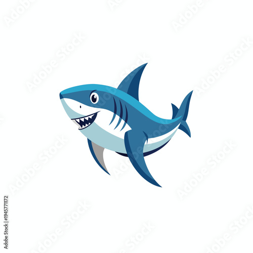 A cartoon shark with a big smile on a white background