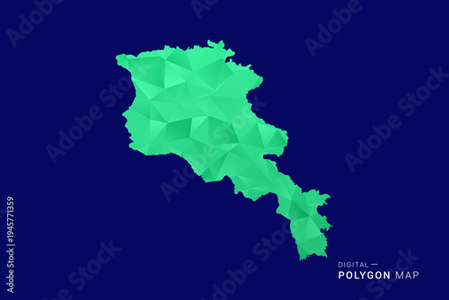 Armenia Map - low poly polygon vector, geometric triangulated silhouette in green and blue tones, clean modern style, isolated background for infographic use.