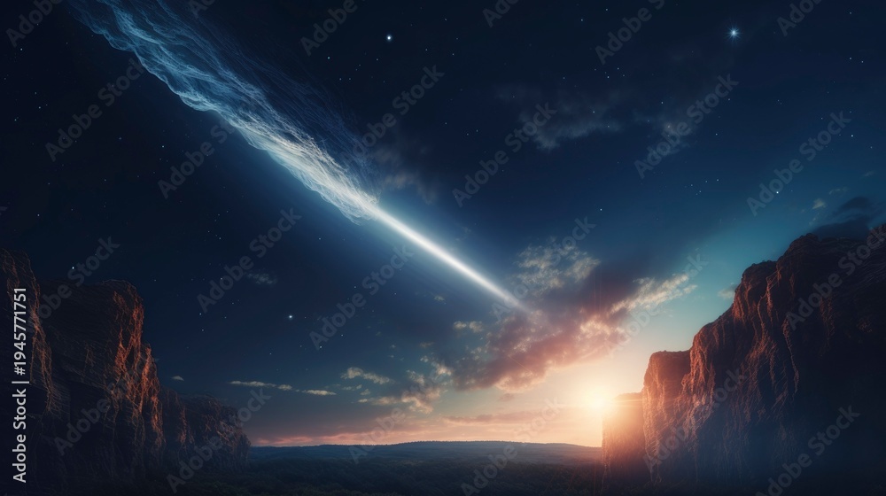 Fototapeta premium A photo of a glowing comet tailing through the sky.