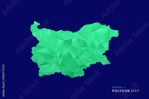 Bulgaria Map - low poly polygon vector, geometric triangulated silhouette in green and blue tones, clean modern style, isolated background for infographic use.