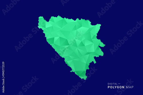 Bosnia and Herzegovina Map - low poly polygon vector, geometric triangulated silhouette in green and blue tones, clean modern style, isolated background for infographic use.