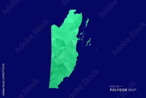 Belize Map - low poly polygon vector, geometric triangulated silhouette in green and blue tones, clean modern style, isolated background for infographic use.