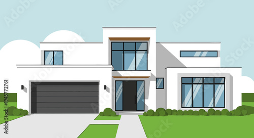 Modern House Exterior Flat Design Illustration