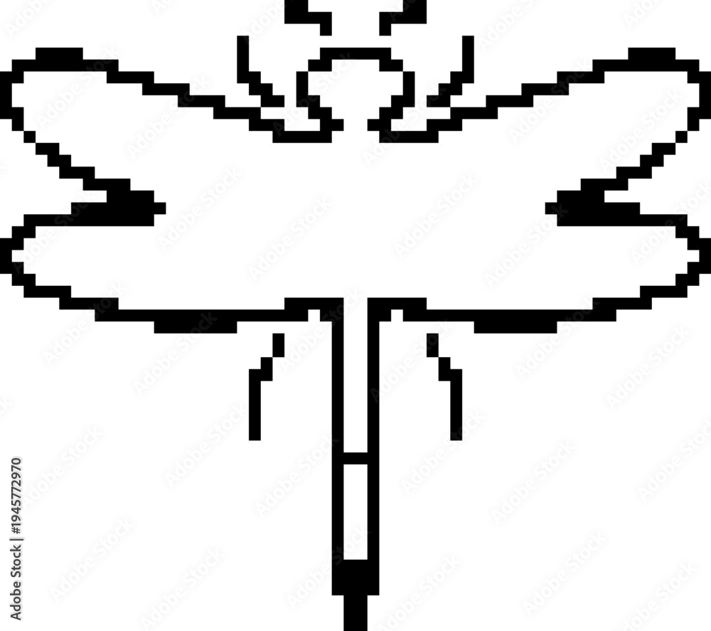 Fototapeta premium Dragonfly pixel icon, flying insect 8 bit retro game style vector