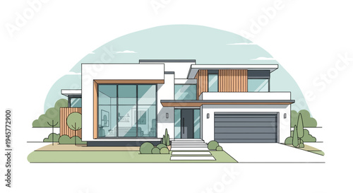 Modern House Exterior Illustration with Contemporary Architecture Design