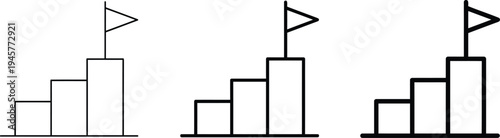 A graphic illustration of three bar charts with flags on top