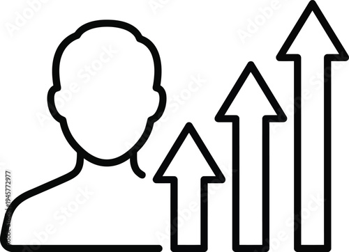 A simple line drawing of a person with three upward arrows