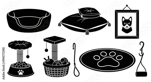 Pet Accessories Icons Set For Cats And Dogs Silhouettes Collection