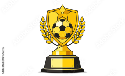 Gold Soccer Shield Trophy with Football and Laurel Championship Award Vector