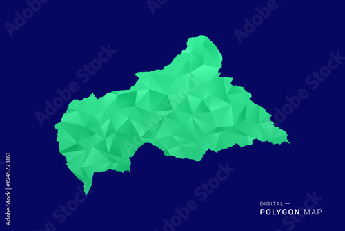 Central African Republic Map - low poly polygon vector, geometric triangulated silhouette in green and blue tones, clean modern style, isolated background for infographic use.