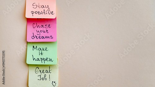 Fotografie Positive Thinking concept with different positive quotes on sticky notes