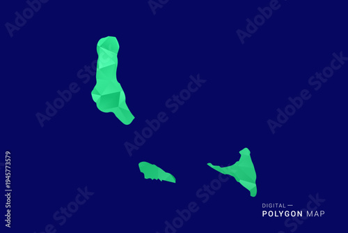 Comoros Map - low poly polygon vector, geometric triangulated silhouette in green and blue tones, clean modern style, isolated background for infographic use.