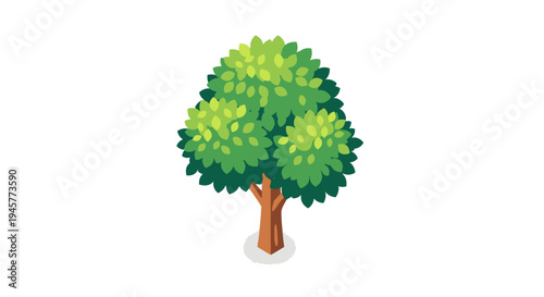 Cartoon-style illustration of a tree with vibrant green foliage and a sturdy trunk