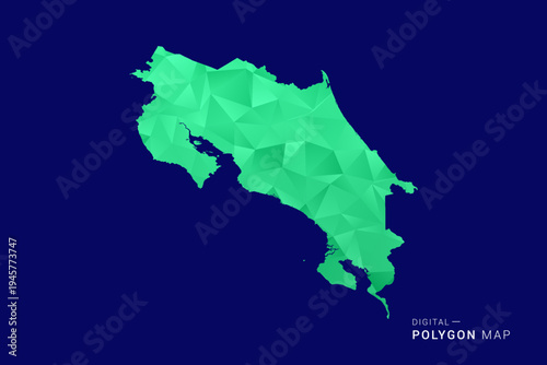 Costa Rica Map - low poly polygon vector, geometric triangulated silhouette in green and blue tones, clean modern style, isolated background for infographic use.