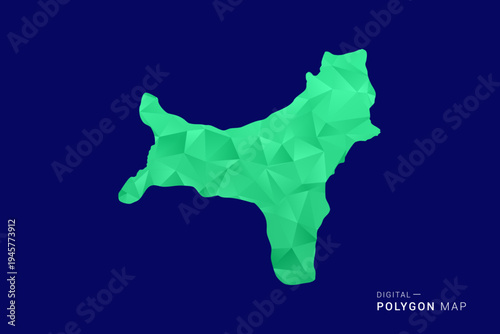 Christmas Island Map - low poly polygon vector, geometric triangulated silhouette in green and blue tones, clean modern style, isolated background for infographic use.