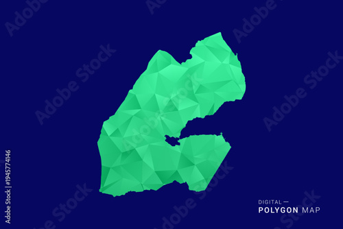 Djibouti Map - low poly polygon vector, geometric triangulated silhouette in green and blue tones, clean modern style, isolated background for infographic use.