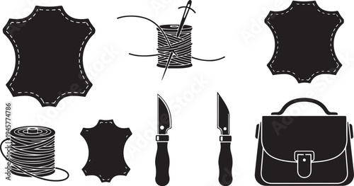 Black and white illustration of various objects and tools
