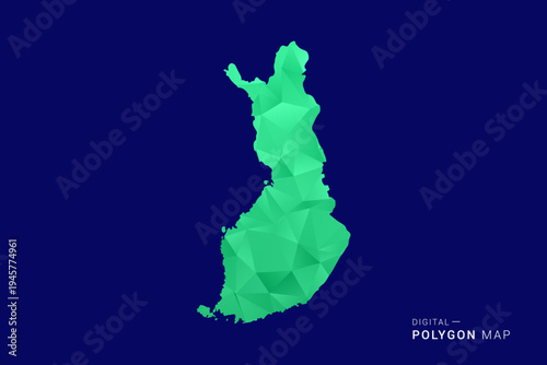 Finland Map - low poly polygon vector, geometric triangulated silhouette in green and blue tones, clean modern style, isolated background for infographic use.