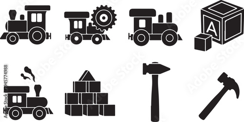 Construction and industry icons in black and white set