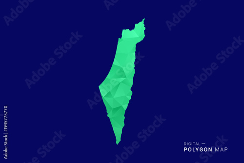 Palestine Map - low poly polygon vector, geometric triangulated silhouette in green and blue tones, clean modern style, isolated background for infographic use.