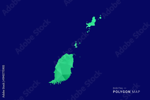 Grenada Map - low poly polygon vector, geometric triangulated silhouette in green and blue tones, clean modern style, isolated background for infographic use.