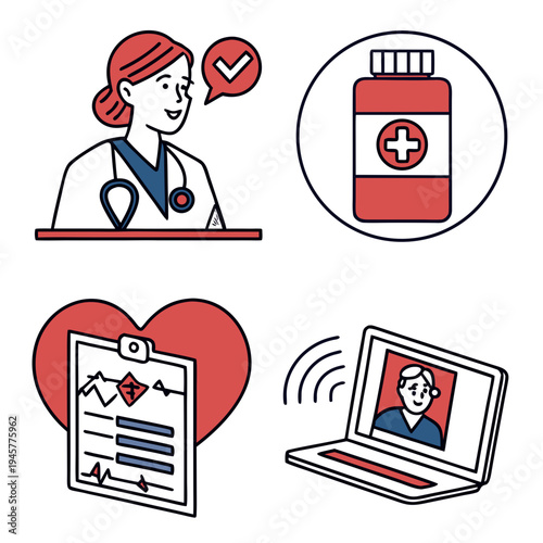 Telemedicine and online doctor isometric icons - digital health care vector art