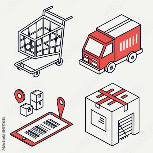 E-commerce logistics and delivery icons set - online shopping vector