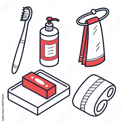 Bathroom and personal hygiene icons set - daily care products vector