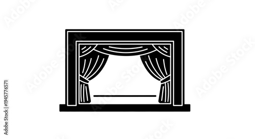 Black Theater Stage Icon with Curtains on White Background