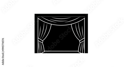 Black Theater Stage with Curtains Silhouette Icon