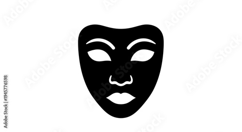 Black Tribal Face Mask Icon in Minimalist Style
