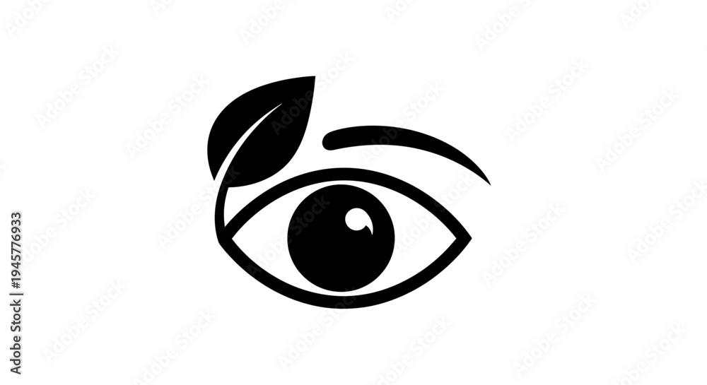 Obraz premium Minimalist Black and White Eye with Leaf Icon Design