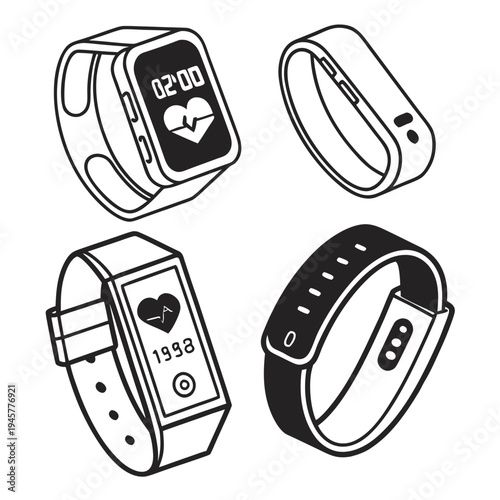 Smartwatch and fitness tracker icons set