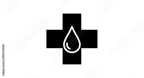 Black Medical Cross with Water Drop Symbol Icon