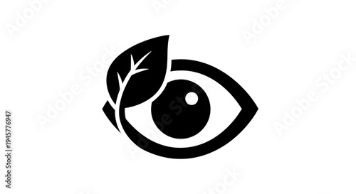 Black Eye Icon with Leaf Symbolizing Vision and Nature