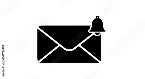 Black Envelope Icon with Notification Bell Symbol
