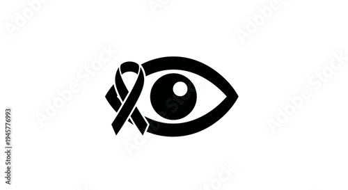 Black Awareness Ribbon Integrated with Eye Symbol for Support
