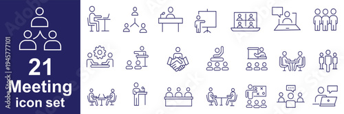 Meeting icons collection. Business meeting and communication sign dig set. Simple flat vector icon.