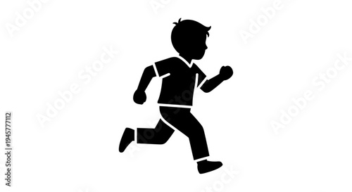 Silhouette of a Running Boy in Simple Black and White Design