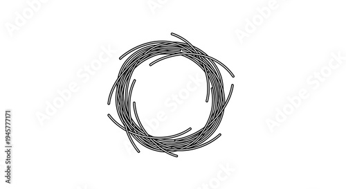 Minimalist Black Circular Brush Stroke on White Background