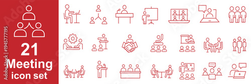 Meeting icons collection. Business meeting and communication sign dig set. Simple flat vector icon.
