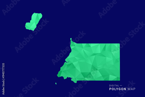 Equatorial Guinea Map - low poly polygon vector, geometric triangulated silhouette in green and blue tones, clean modern style, isolated background for infographic use.