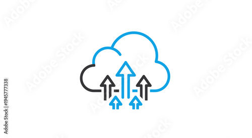 Cloud data transfer visualization with arrows and cloud symbol on a white background design