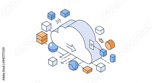 Cloud computing illustration representing data transfer and digital network structure