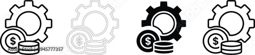 Finance Gear Icon Set Vector Business Automation Money Coin Stack Symbol Investment Management Industry Technology Illustration Outline Silhouette Minimal Financial Process Design Collection