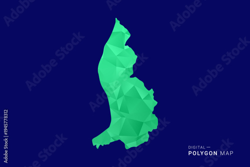 Liechtenstein Map - low poly polygon vector, geometric triangulated silhouette in green and blue tones, clean modern style, isolated background for infographic use.
