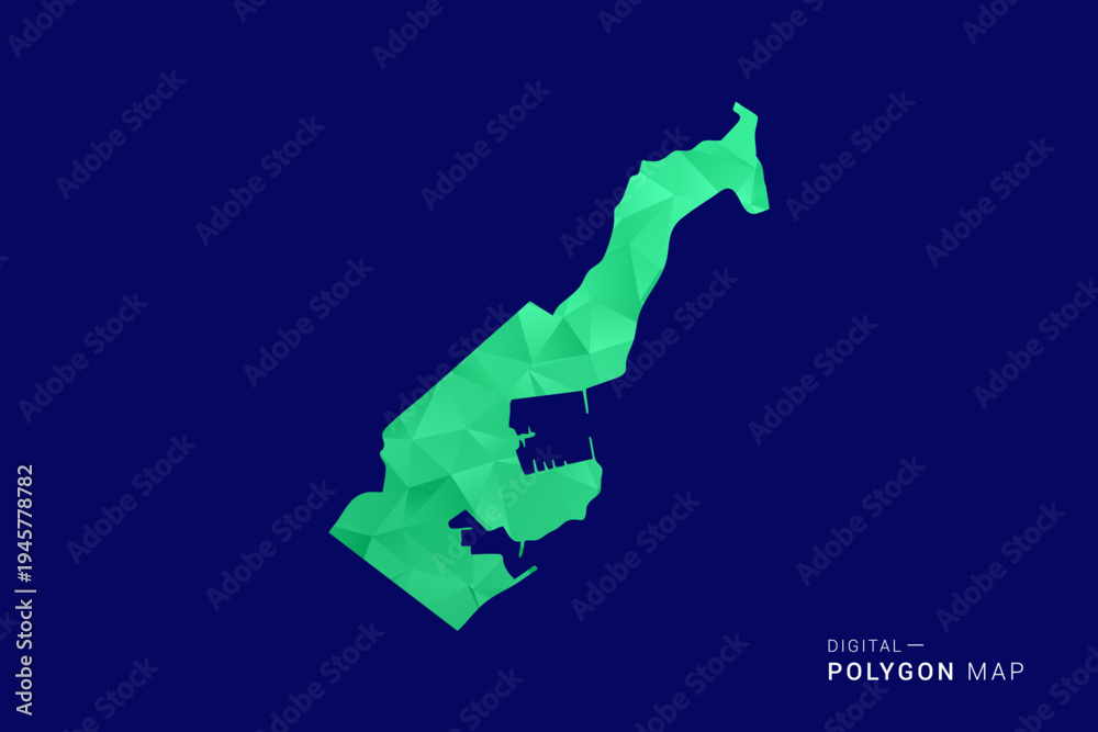 Fototapeta premium Monaco Map - low poly polygon vector, geometric triangulated silhouette in green and blue tones, clean modern style, isolated background for infographic use.