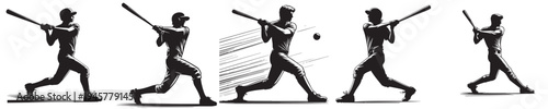vector of young men playing baseball in silhouette style
