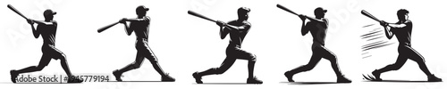 vector of young men playing baseball in silhouette style