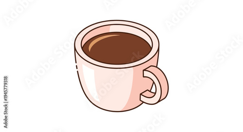 Illustrated coffee cup filled with hot beverage in a simple, minimalist design